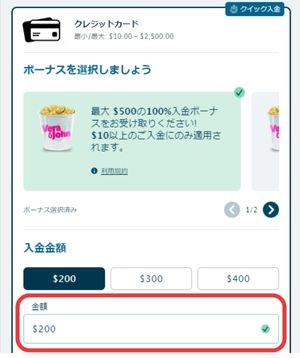 入金額を入力　入金のページ
