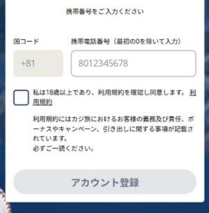 ステップ3 カジ 旅 の 登録 方法 電話番号
