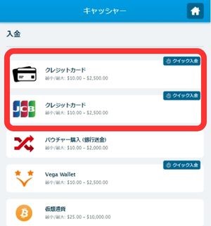 vera johnに入金　カード